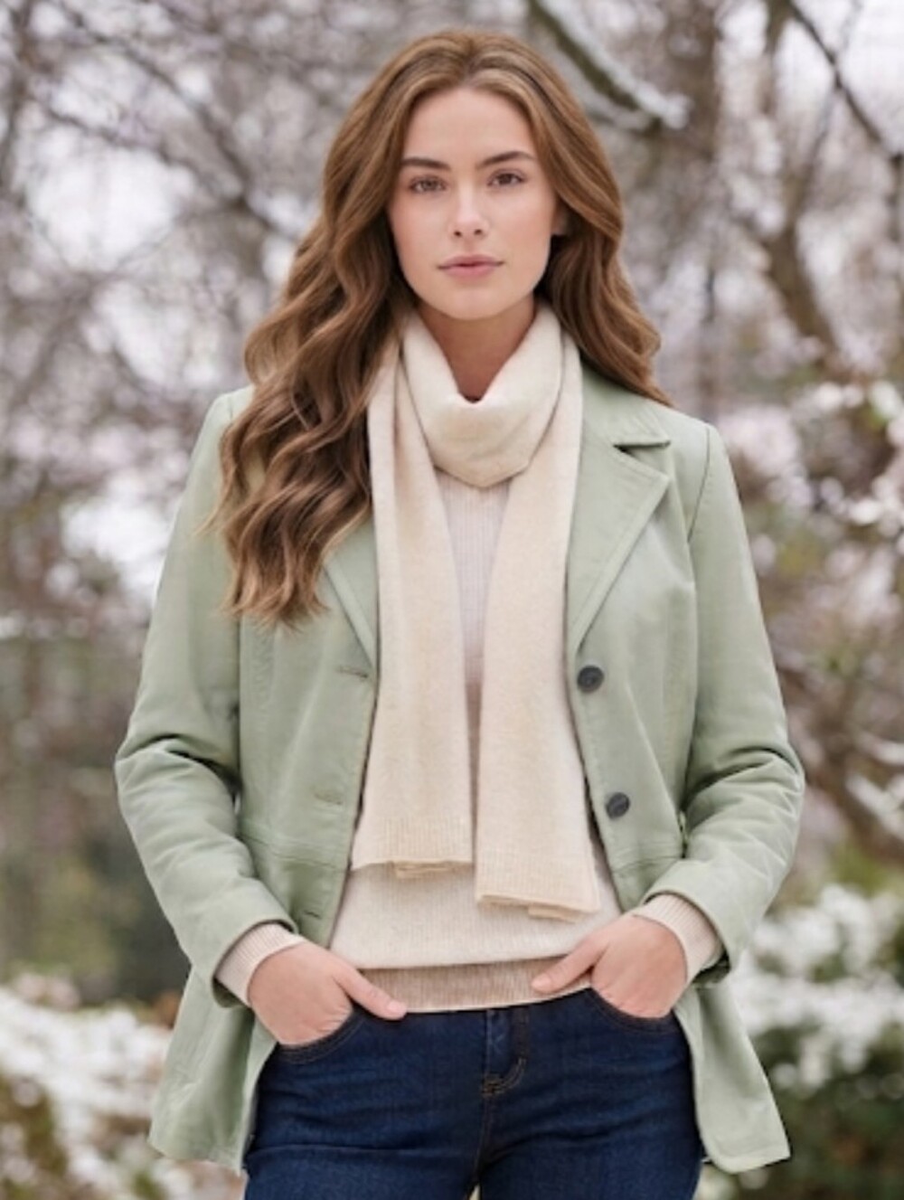 DIALOGUE LIGHT GREEN 100% LEATHER JACKET